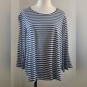 Chico's Navy and White Striped Long Sleeve Top